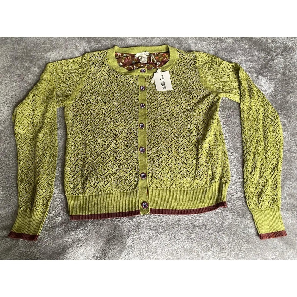 Matilda Jane Secret Fields Green Ivy Line Floral Cardigan Sweater New Medium s56